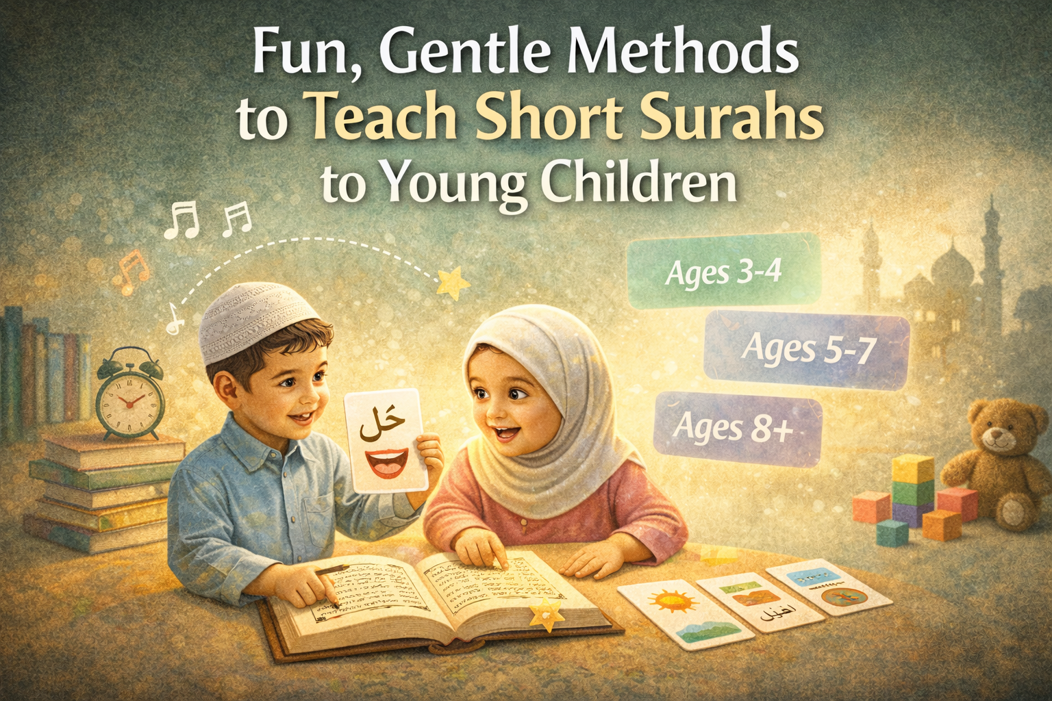 Parent and child learning a short surah together — playful methods to teach short surahs
