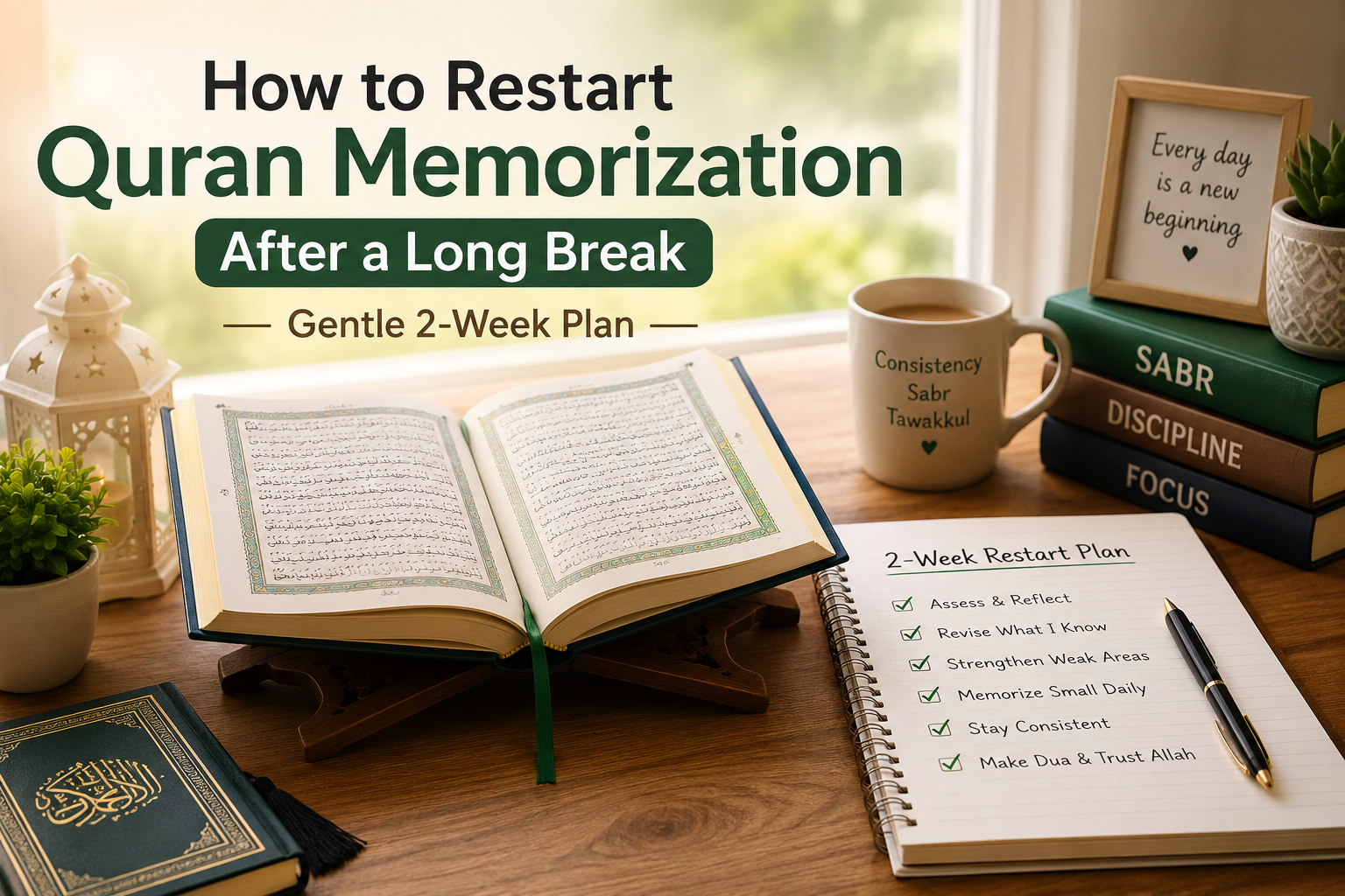 Adult Muslim restarting Quran memorization with a revision plan after a long break